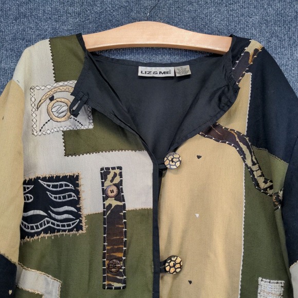 Liz & Me Women's Jacket Multicolor 3X Cotton Rayon Flax Blend Boho Patchwork - Picture 7 of 12